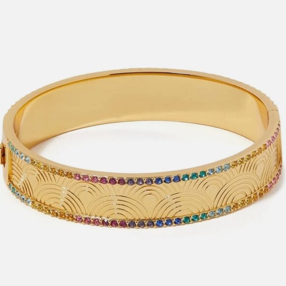 NWT KURT GEIGER London Multicolor Rainbow Pavé Bangle Crystal Gold Bracelet $148 - Picture 1 of 3
